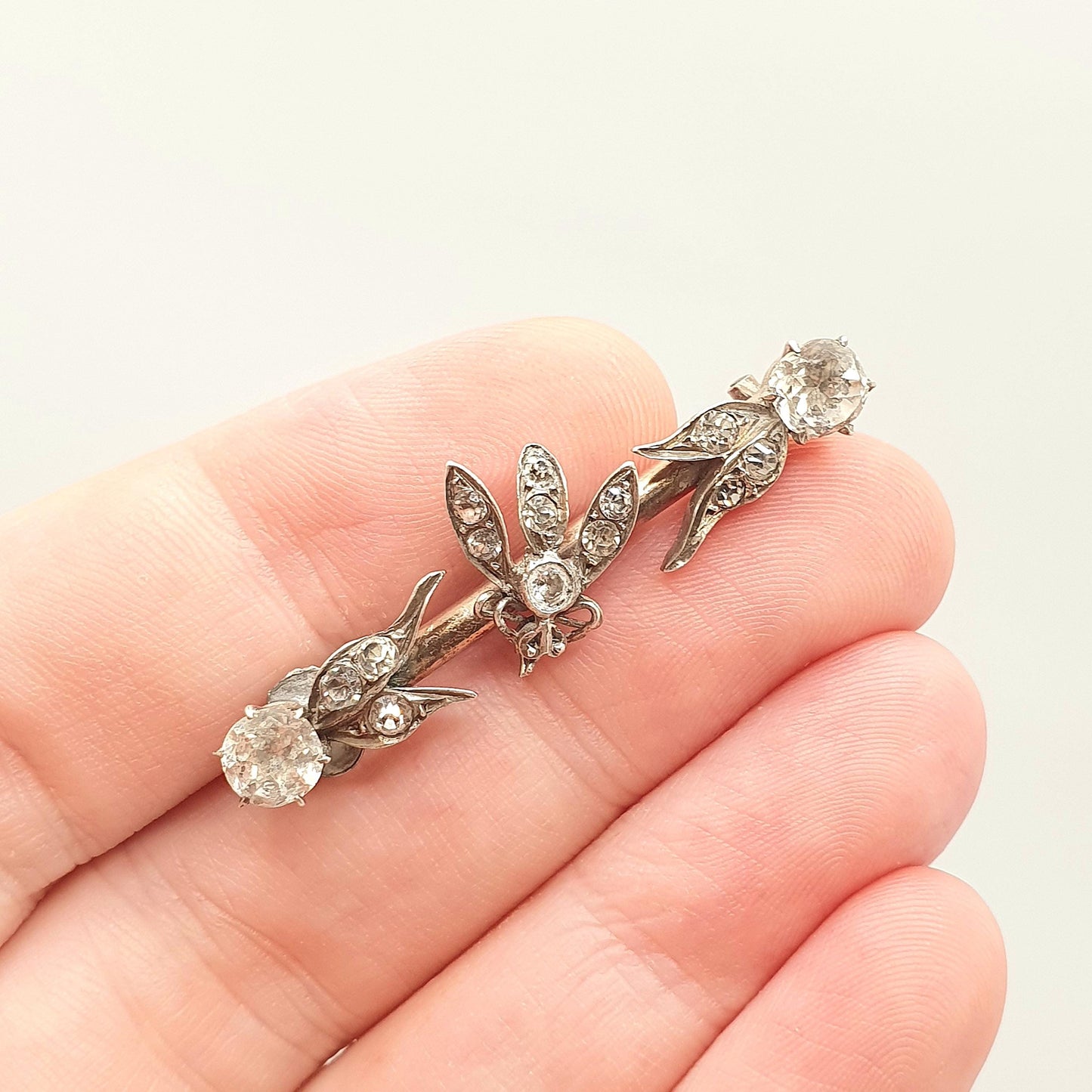 Antique Victorian Fly Brooch Solid Silver Diamond Paste Pastes Bar Pin Vintage 1800s Bug Insect Gift Vintage  Rare Womens Jewelry Jewellery