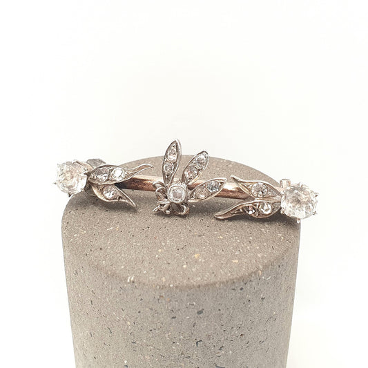 Antique Victorian Fly Brooch Solid Silver Diamond Paste Pastes Bar Pin Vintage 1800s Bug Insect Gift Vintage  Rare Womens Jewelry Jewellery