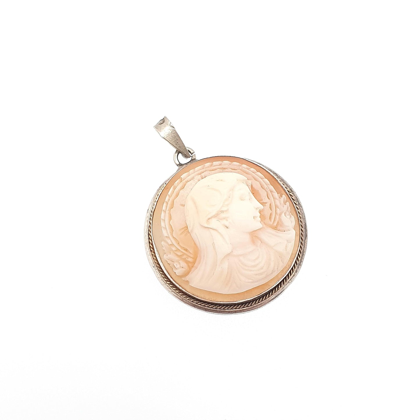 Antique Mother Mary Cameo Solid Silver Pendant Necklace Virgin Christian Catholic Hand Carved Shell High Relief Jewelry Womens Jewellery