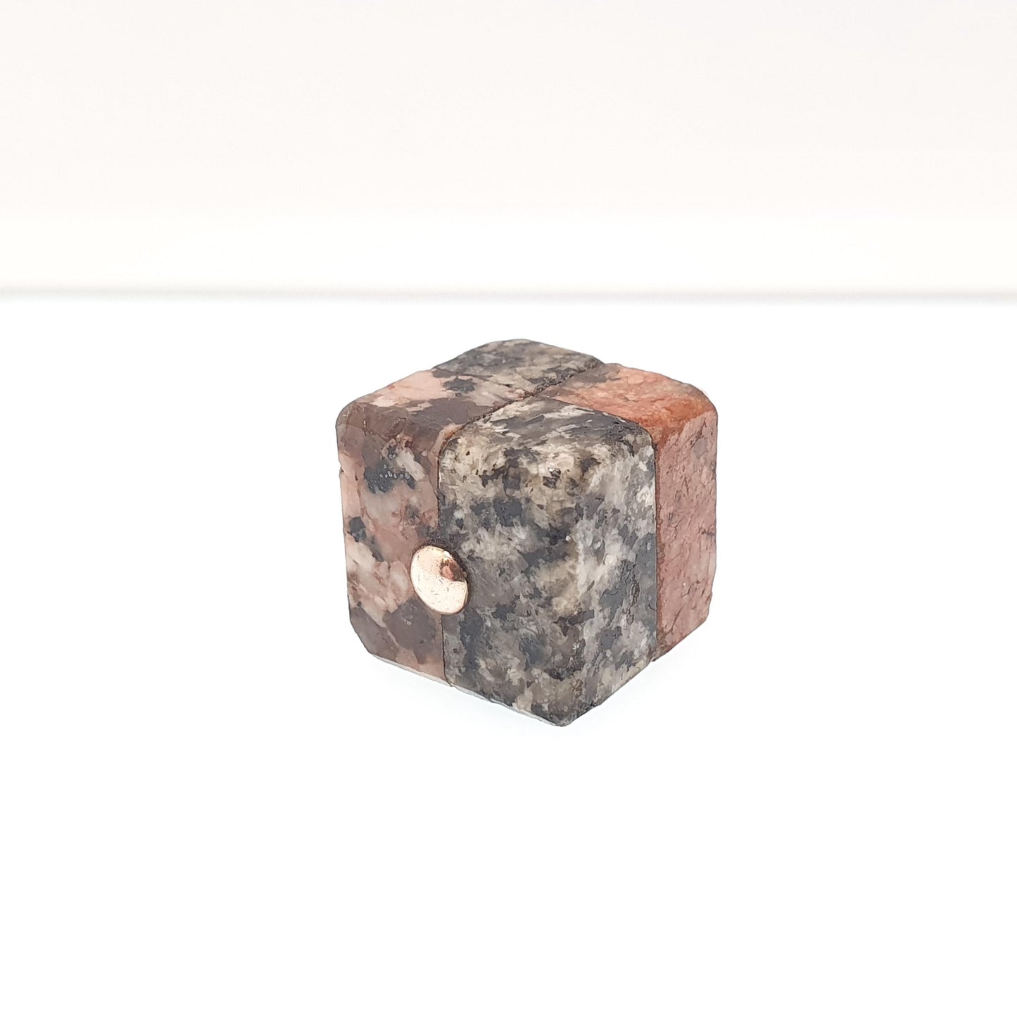 Antique 9ct 9k Gold Aberdeenshire Granite Pendant Fob Necklace Square Cube Battenburg Pink Grey Scottish Charm Hardstone Jewelry Jewellery