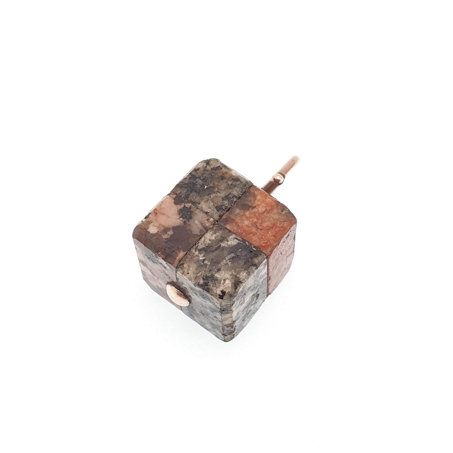 Antique 9ct 9k Gold Aberdeenshire Granite Pendant Fob Necklace Square Cube Battenburg Pink Grey Scottish Charm Hardstone Jewelry Jewellery