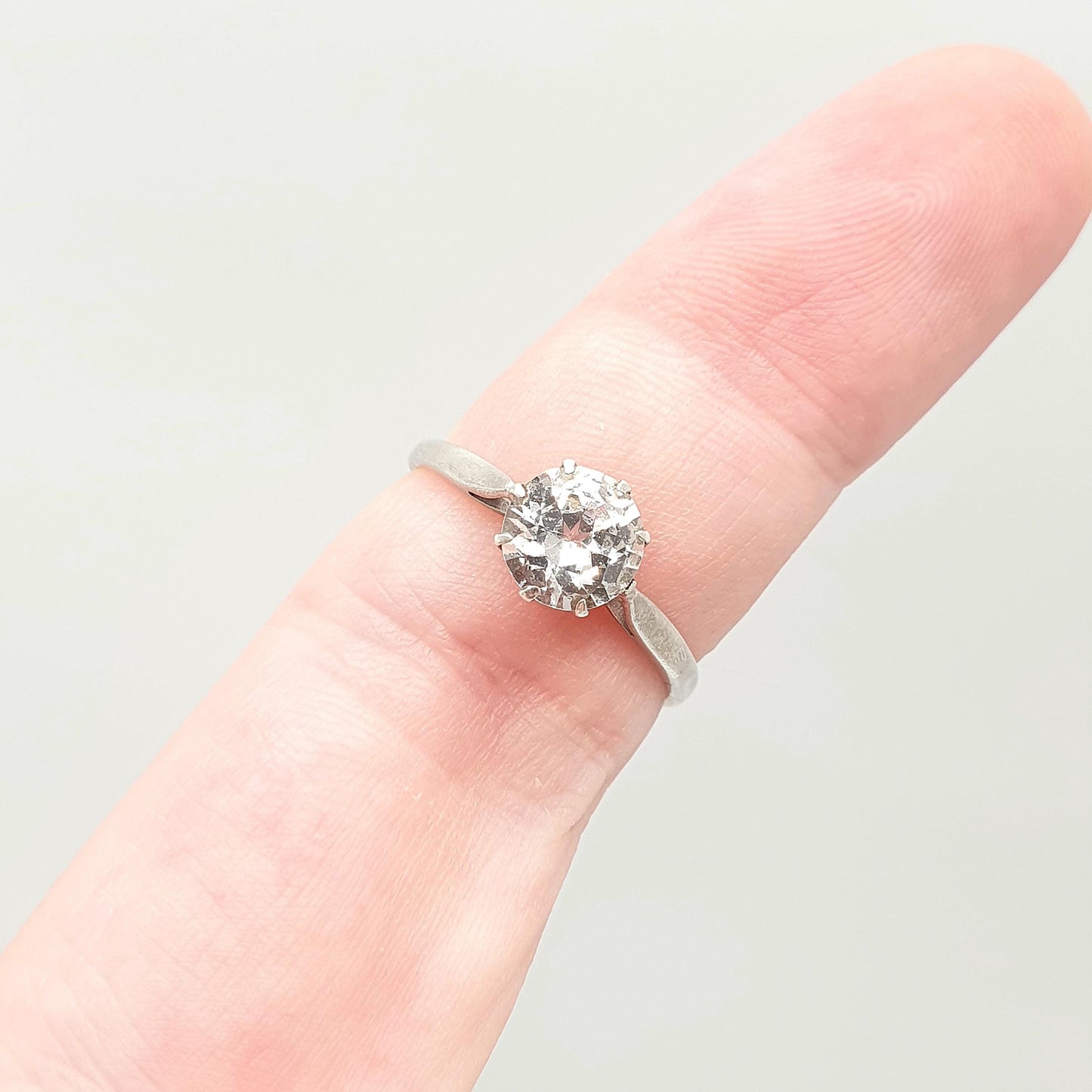 Antique Art Deco 9ct Gold White Spinel Ring Solitaire Large Big Solid Silver 9k 375 Genuine Gemstone 1920s Vintage Cocktail Jewelry