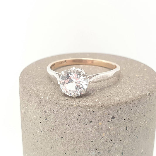 Antique Art Deco 9ct Gold White Spinel Ring Solitaire Large Big Solid Silver 9k 375 Genuine Gemstone 1920s Vintage Cocktail Jewelry
