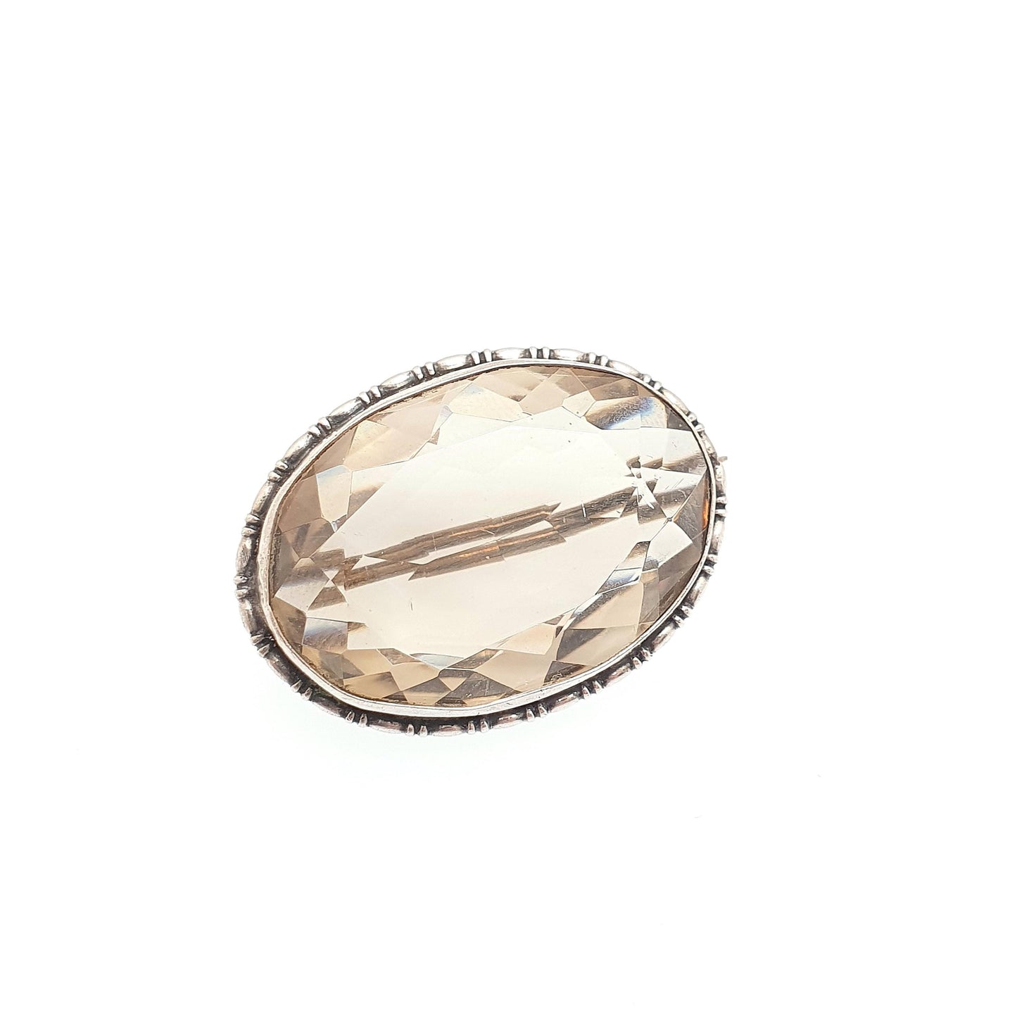 Antique Solid Silver Natural Smoky Quartz Brooch Large Big Oval Cut Edwardian Genuine Gemstone Smokey Womens Jewelry Jewellery Vintage