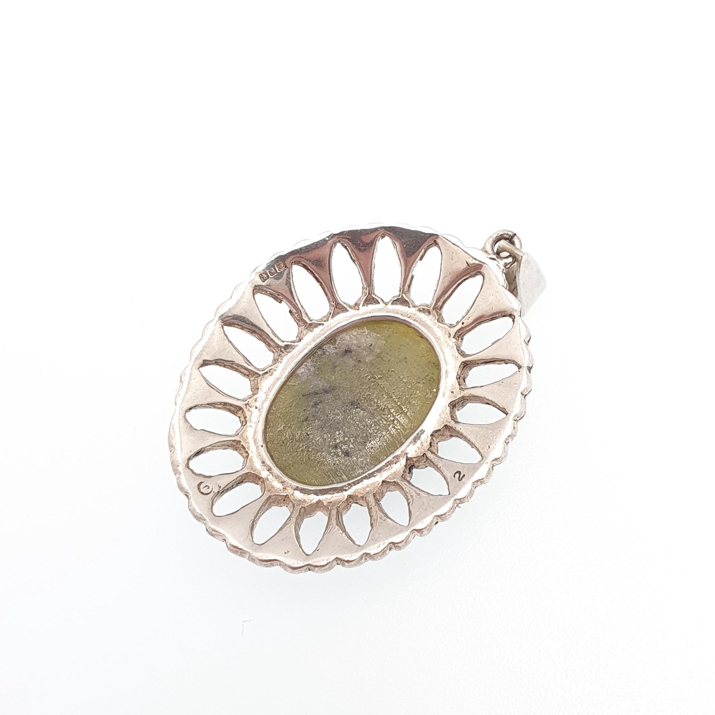 Vintage Sterling Silver Connemara Marble Necklace Pendant Art Deco Style Marcasite Irish Green Hardstone Womens Vintage Jewelry Jewellery