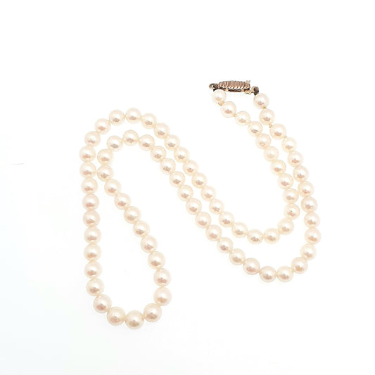 Vintage 9ct Gold Cultured Pearl Necklace Solid 9k 375 Choker Bead 38cm 14.9" 11.83g Genuine Real Pearls Ladies Womens Jewelry Jewellery