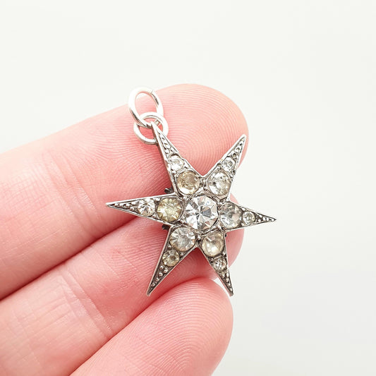 Antique Victorian Sterling Silver Diamond Paste Pendant Necklace Celestial Vintage 1800s Genuine Moon Night Womens Jewelry Jewellery Vintage