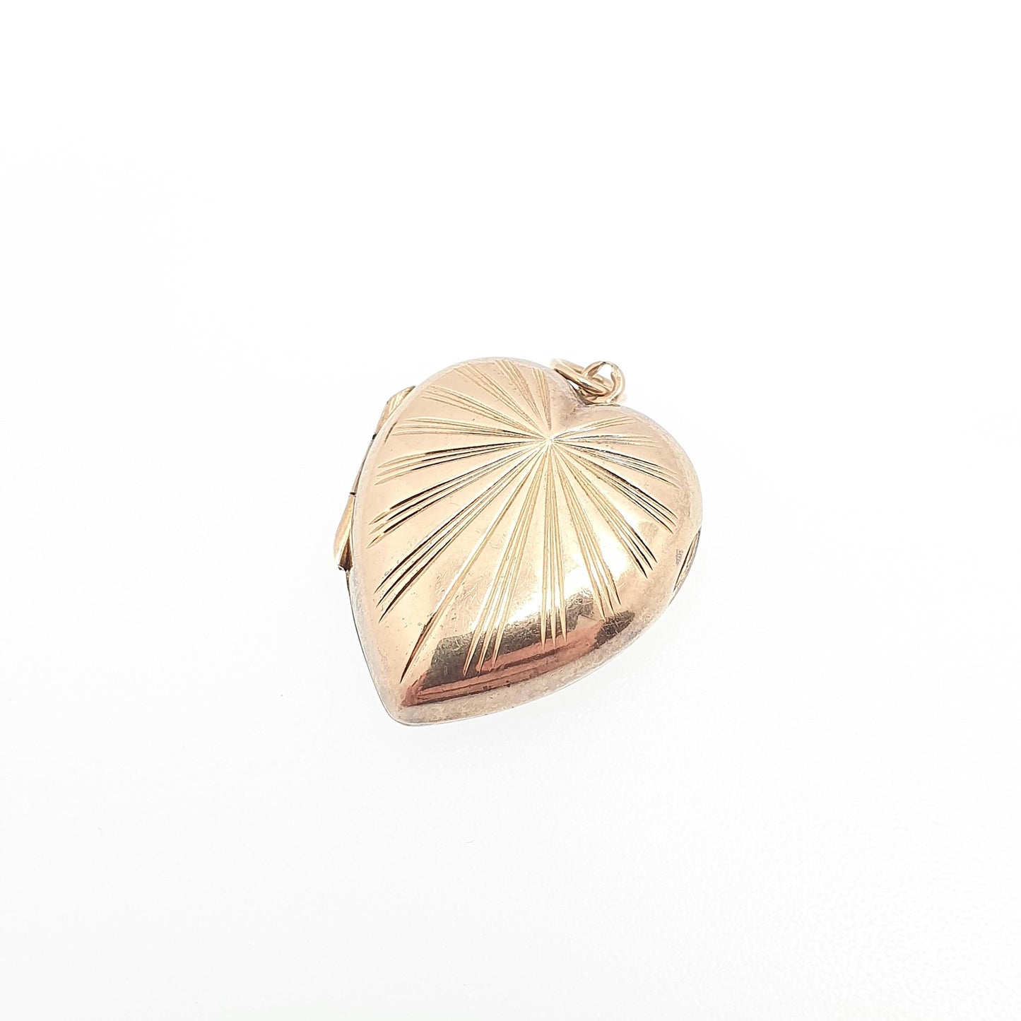 Antique 9ct 9k Gold Heart Locket Sunburst Art Deco Solid Yellow Gold Back & Front Engraved 1920s Necklace Photo Pendant Jewelry Jewellery