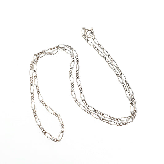 Vintage Solid Silver Figaro Link Chain Necklace 42cm 16.5" 2.77g Curb Links Long 800 Continental Unisex Mens Womens Retro Jewelry Jewellery