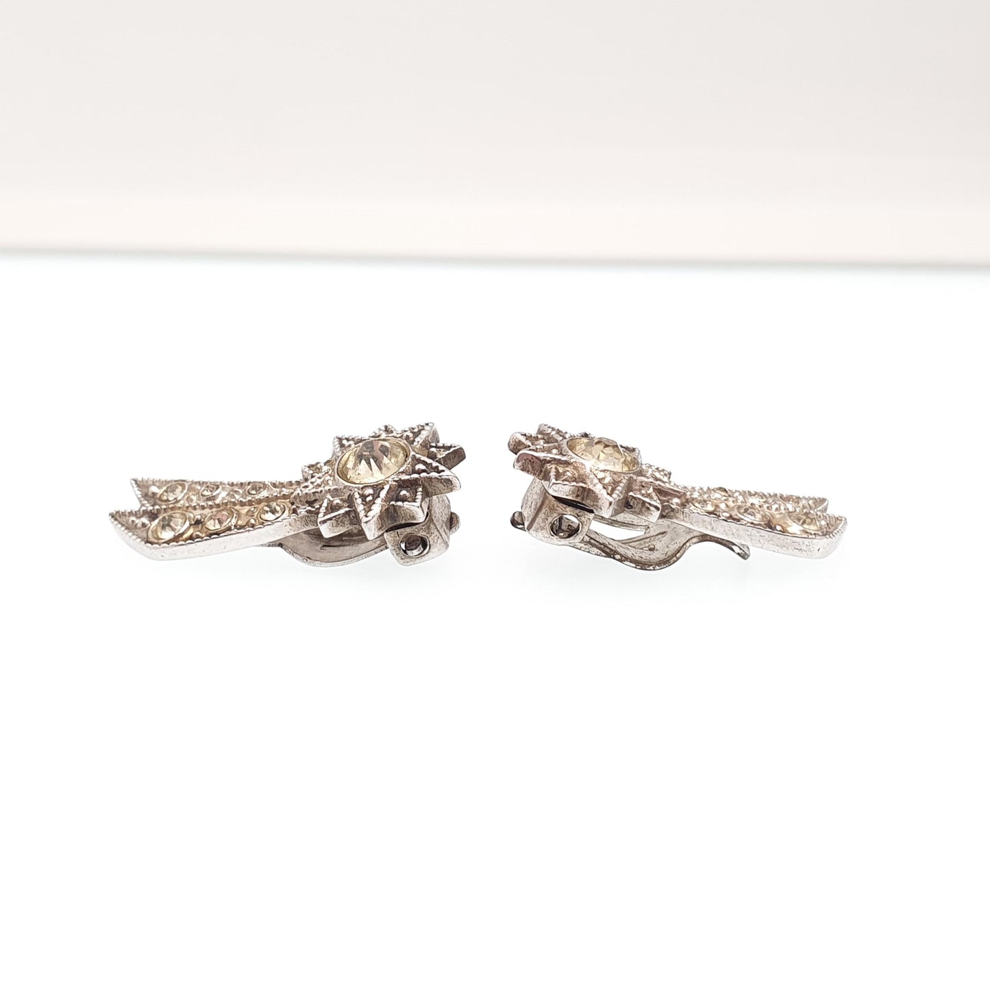 Antique Solid Silver Shooting Star Earrings Diamond Paste Art Deco Clip On 1920s Vintage Sparkly Celestial Stars Night Jewelry Jewellery