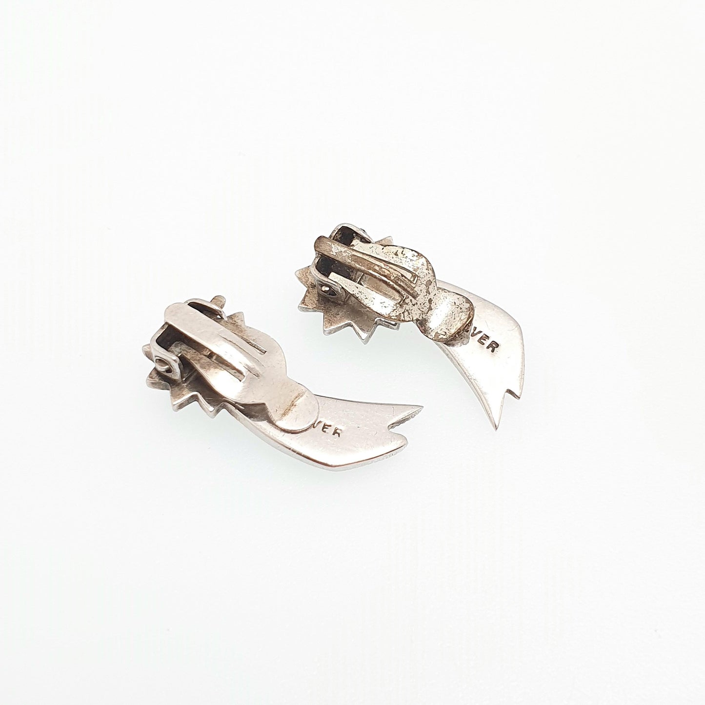 Antique Solid Silver Shooting Star Earrings Diamond Paste Art Deco Clip On 1920s Vintage Sparkly Celestial Stars Night Jewelry Jewellery