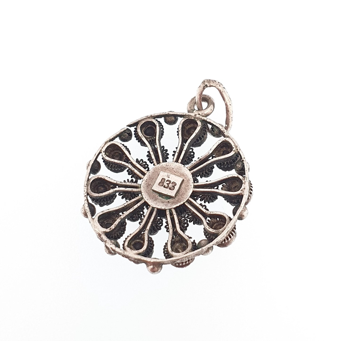 Antique Solid Silver Diamond Paste Pendant Necklace Scandinavian Filigree Norwegian Solje Style Foiled Sparkly Womens Jewelry Jewellery