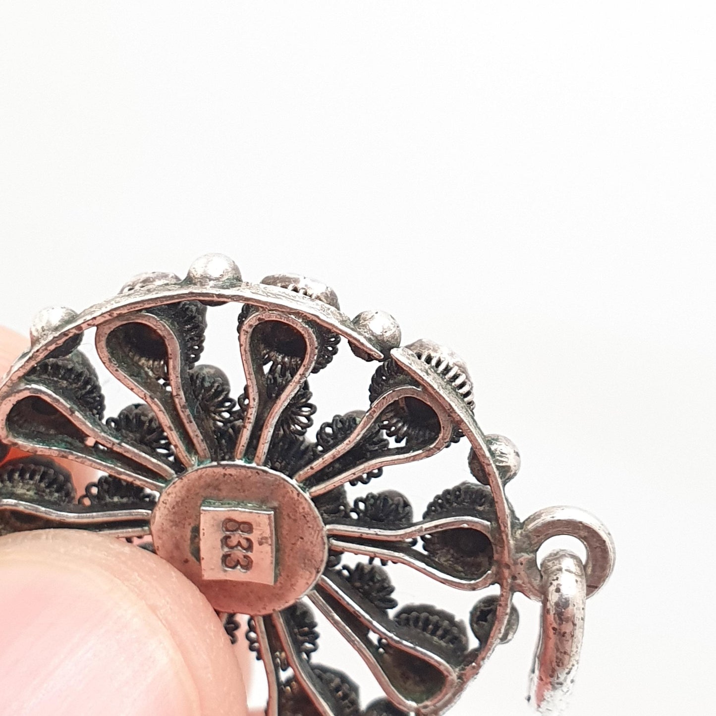 Antique Solid Silver Diamond Paste Pendant Necklace Scandinavian Filigree Norwegian Solje Style Foiled Sparkly Womens Jewelry Jewellery