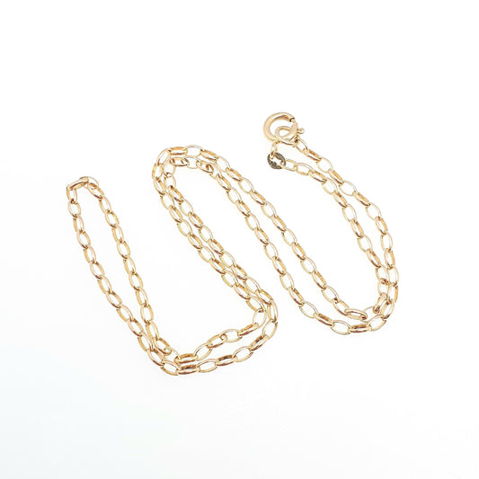 Vintage 9k 9ct Gold Belcher Link Chain Necklace Oval Cable Large Links Long 47cm 18.5" 2.31g Solid 375 Yellow Retro Womens Mens Hallmarked