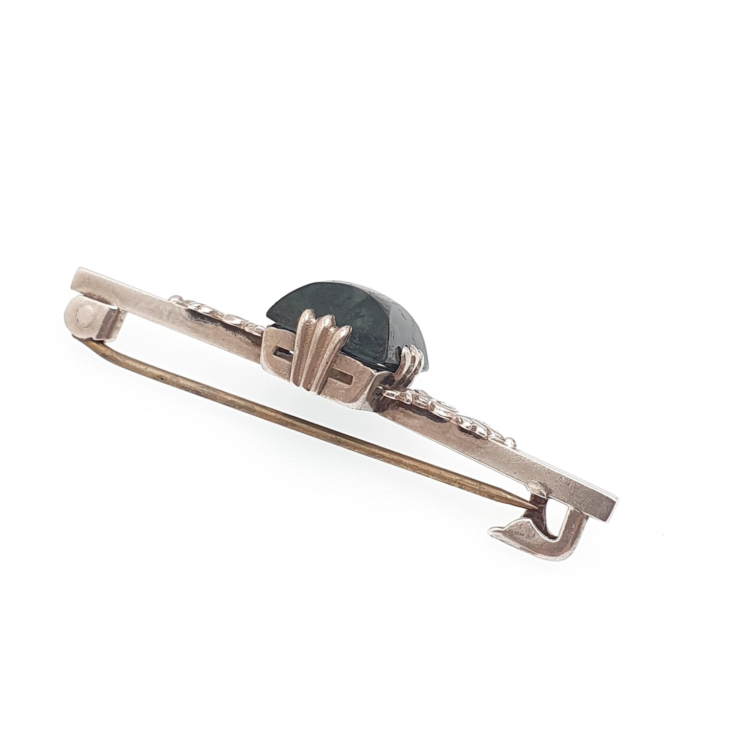 Antique Moss Agate Solid Silver Brooch Art Deco Natural Square Quartz Veined Oval Vintage 1920s Rare Gemstone Womens Jewelry Jewellery