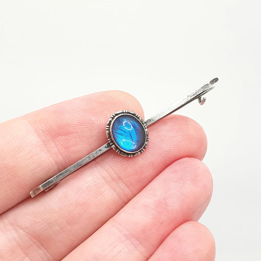 Antique Sterling Silver Butterfly Wing Brooch Bar Pin Art Deco Morpho Blue Oval Womens Jewelry TLM Handmade 1920s Vintage Insect Jewellery