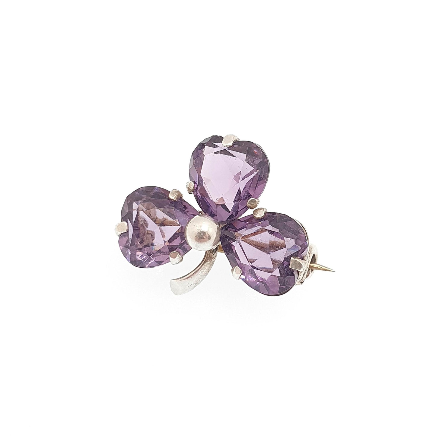 Antique CHARLES HORNER Sterling Silver Clover Brooch Amethyst Paste 1907 Hallmark Chester Lucky Irish Pin Vintage 1900s Jewelry Jewellery