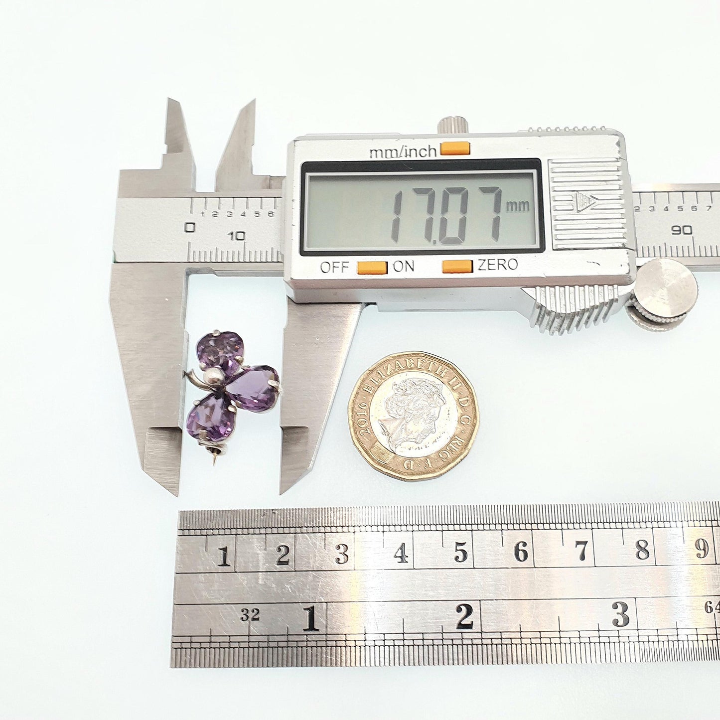 Antique CHARLES HORNER Sterling Silver Clover Brooch Amethyst Paste 1907 Hallmark Chester Lucky Irish Pin Vintage 1900s Jewelry Jewellery