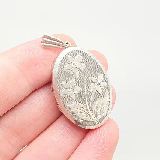 Vintage Georg Jensen Sterling Silver Locket Oval Flower Engraved Necklace Pendant Hallmark Cute Picture Photo Womens Jewellery Jewelry