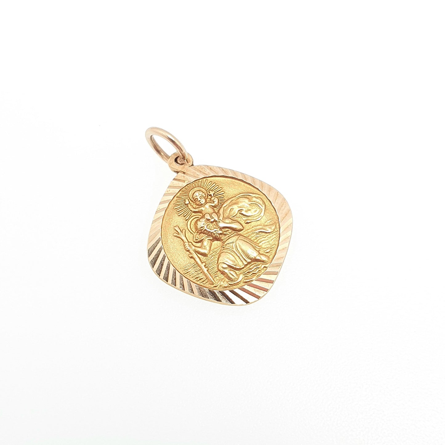 Vintage GEORG JENSEN 9ct 375 Gold St Christopher Charm Pendant Square Shape Necklace Small Solid 9k Travel Saint Jewellery Jewelry Men Women