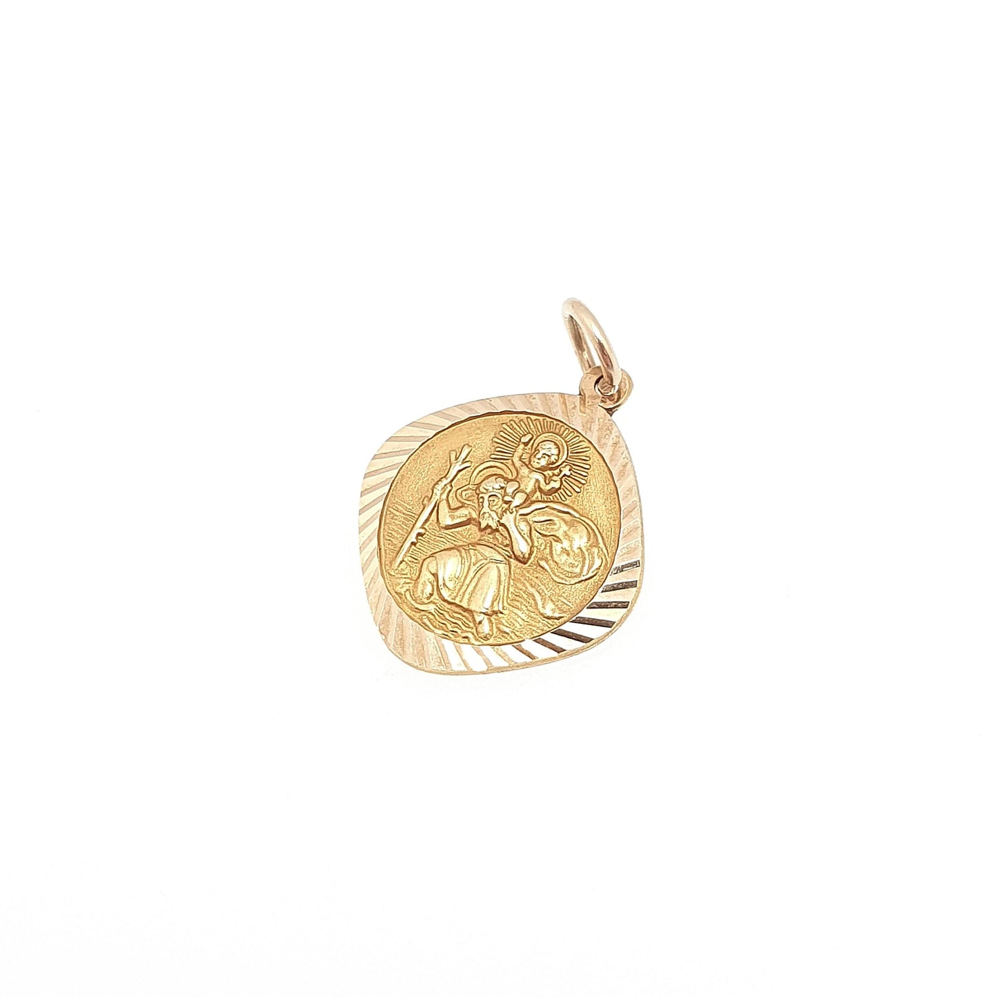 Vintage GEORG JENSEN 9ct 375 Gold St Christopher Charm Pendant Square Shape Necklace Small Solid 9k Travel Saint Jewellery Jewelry Men Women