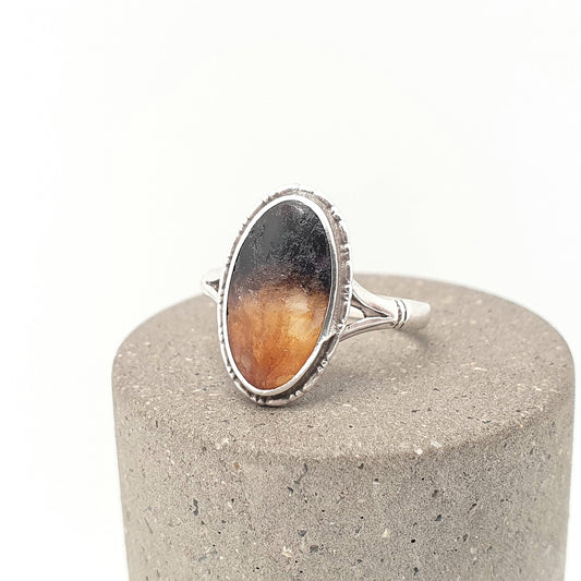 Antique Victorian Blue John Sterling Silver Ring Large Signet Cabochon Bleu Jaune Vintage 1920s Womens Rare Gemstone Jewelry Jewellery