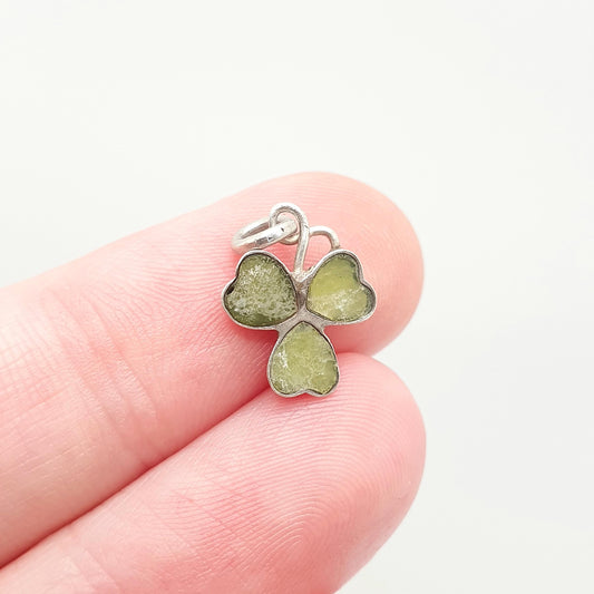 Vintage Sterling Silver Connemara Marble Clover Charm Pendant Necklace Small Tiny Shamrock Irish Lucky Irish Good Luck Jewelry Jewellery