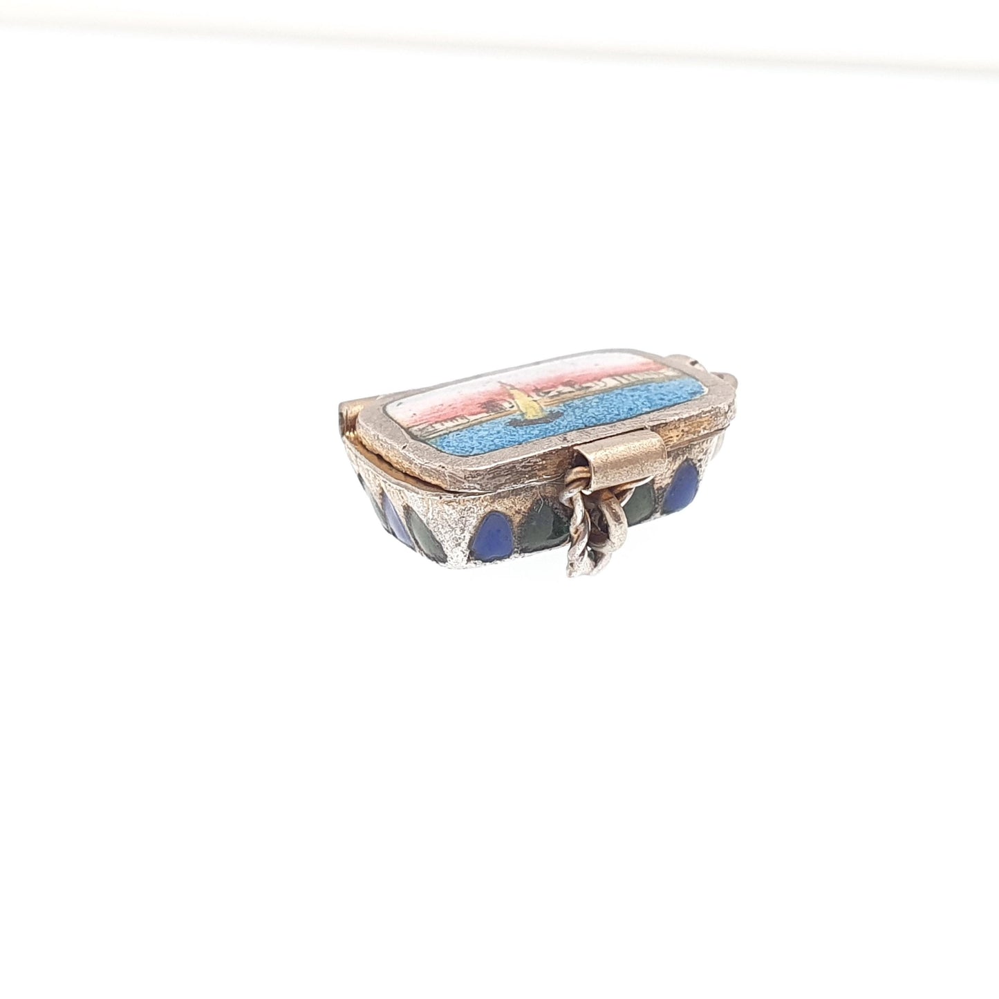 Antique Moses Basket Charm Pendant Locket Enamel Sphynx Egyptian Revival Necklace Art Deco 1900s Gold Gilt Vintage Jewelry Jewellery
