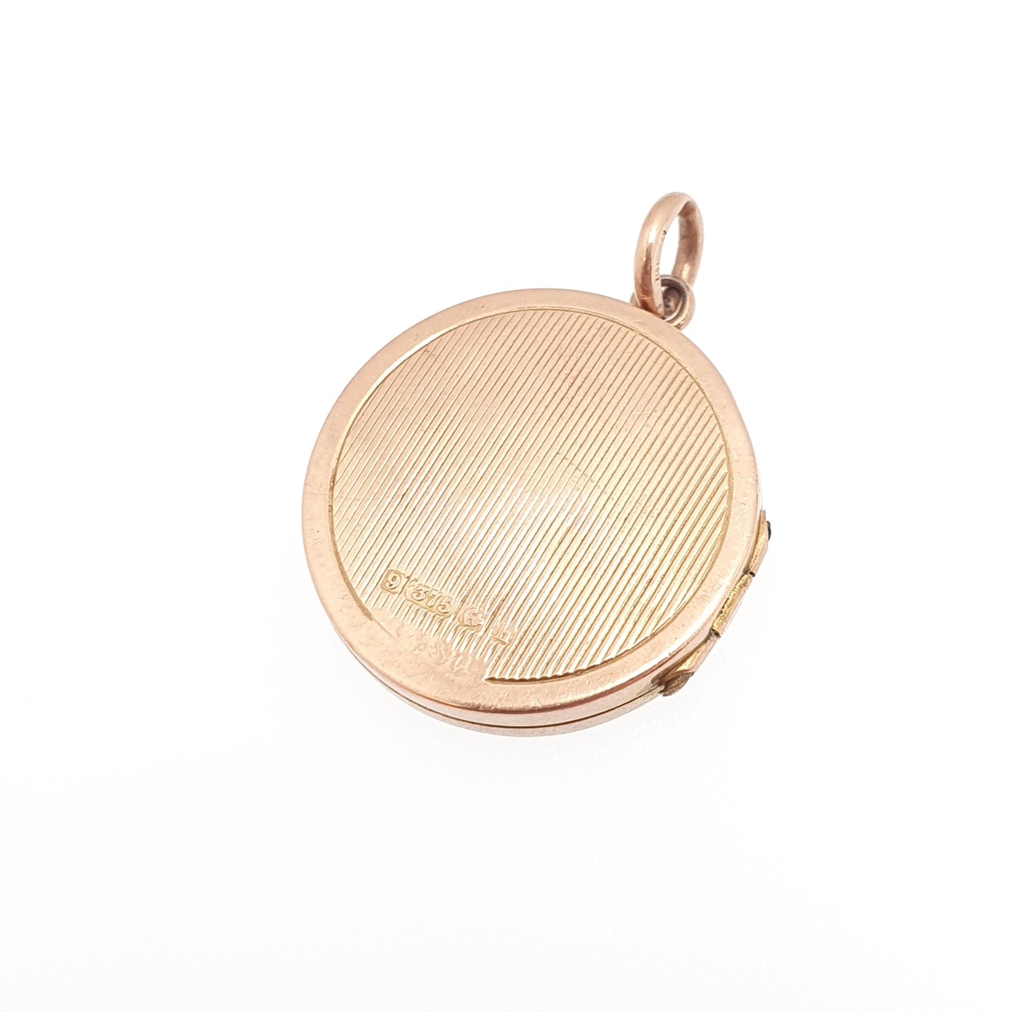 Antique Solid 9k 375 Rose Gold Locket Round 1907 Hallmark Engine Turned All 9ct 9kt Gold Necklace Photo Picture Pendant Jewelry Jewellery