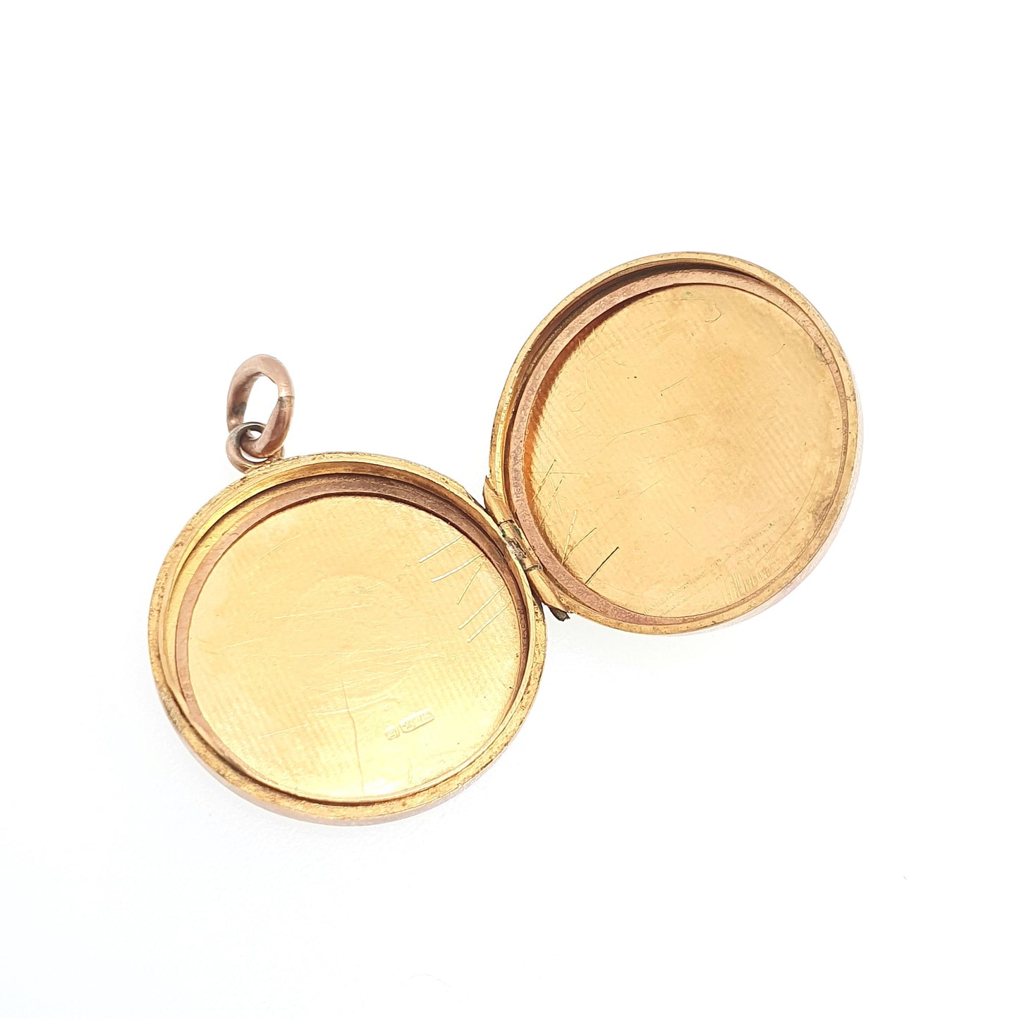 Antique Solid 9k 375 Rose Gold Locket Round 1907 Hallmark Engine Turned All 9ct 9kt Gold Necklace Photo Picture Pendant Jewelry Jewellery
