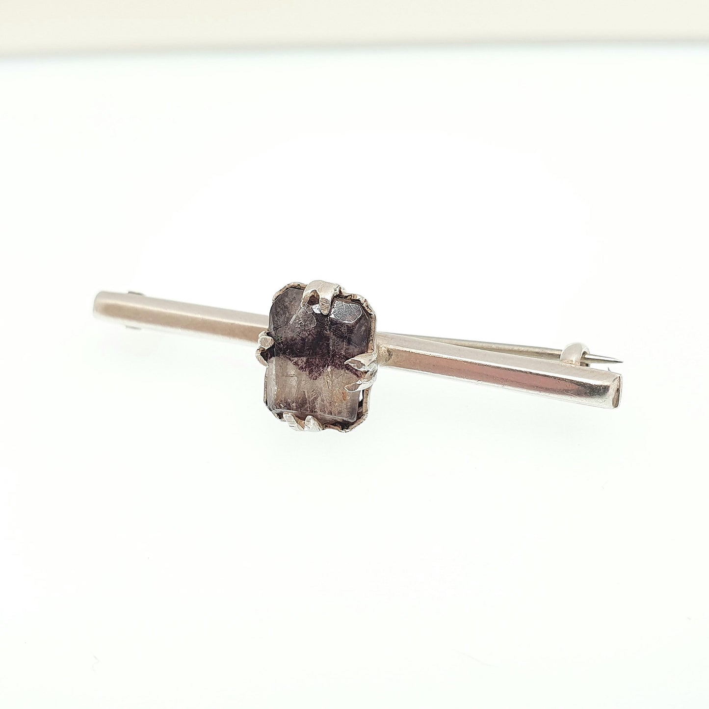 Antique Blue John Sterling Silver Brooch Bar Pin Very Rare Rectangular Cut Genuine Real Bleu Jaune Vintage Womens Jewelry Jewellery