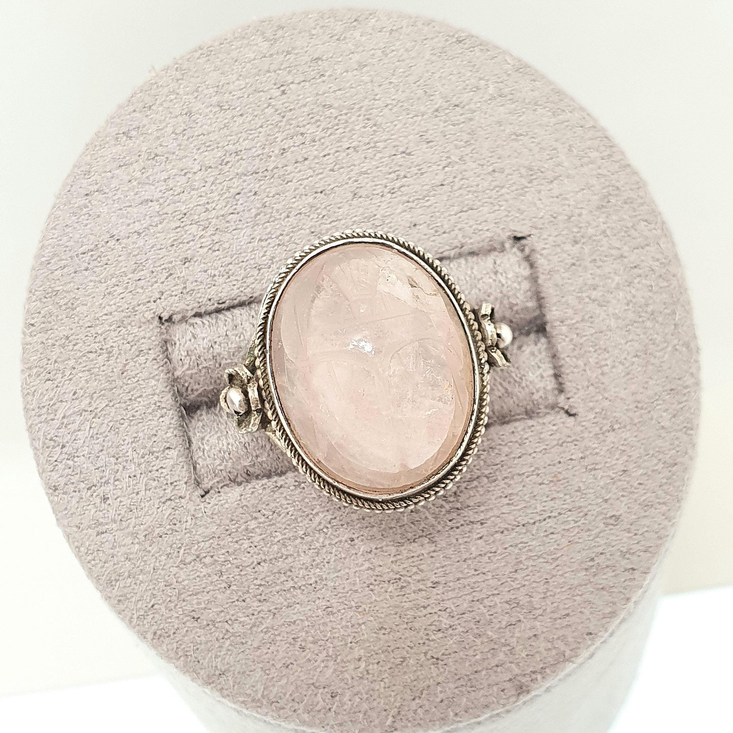 Vintage Solid Silver Scarab Beetle Ring Rose Quartz Gemstone Egyptian Art Deco Revival Large Big Egypt Insect Animal Bug Jewelry Jewellery
