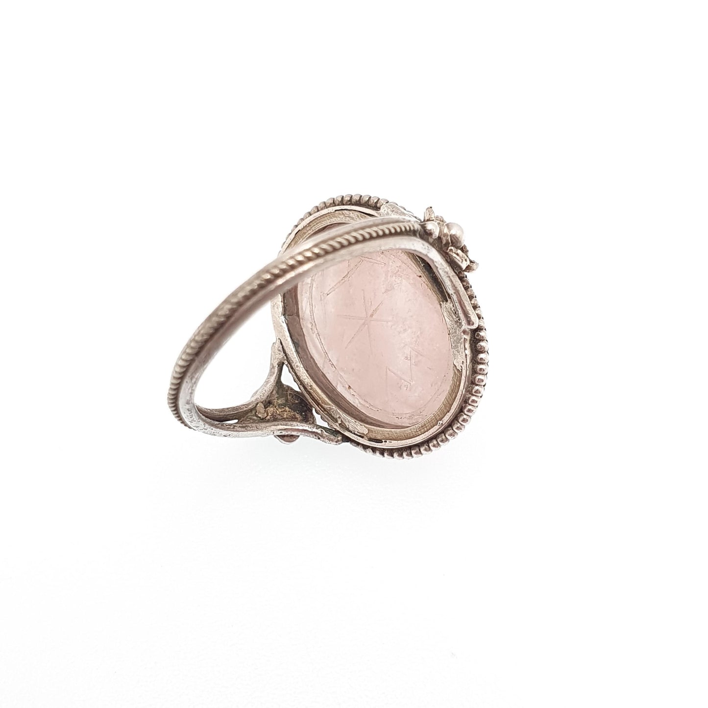 Vintage Solid Silver Scarab Beetle Ring Rose Quartz Gemstone Egyptian Art Deco Revival Large Big Egypt Insect Animal Bug Jewelry Jewellery