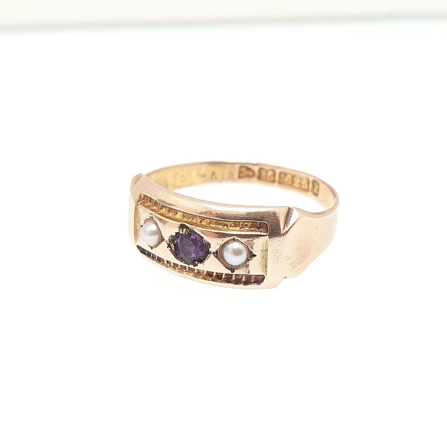 Antique 15ct Gold Amethyst & Seed Pearl Ring Victorian Seed Pearl 1888 Hallmark Solid 625 15 Carat Estate Womens Vintage Jewelry Jewellery