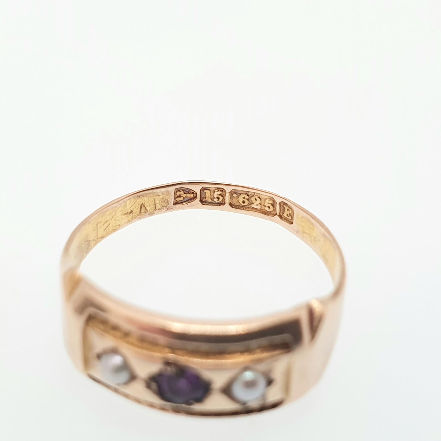 Antique 15ct Gold Amethyst & Seed Pearl Ring Victorian Seed Pearl 1888 Hallmark Solid 625 15 Carat Estate Womens Vintage Jewelry Jewellery
