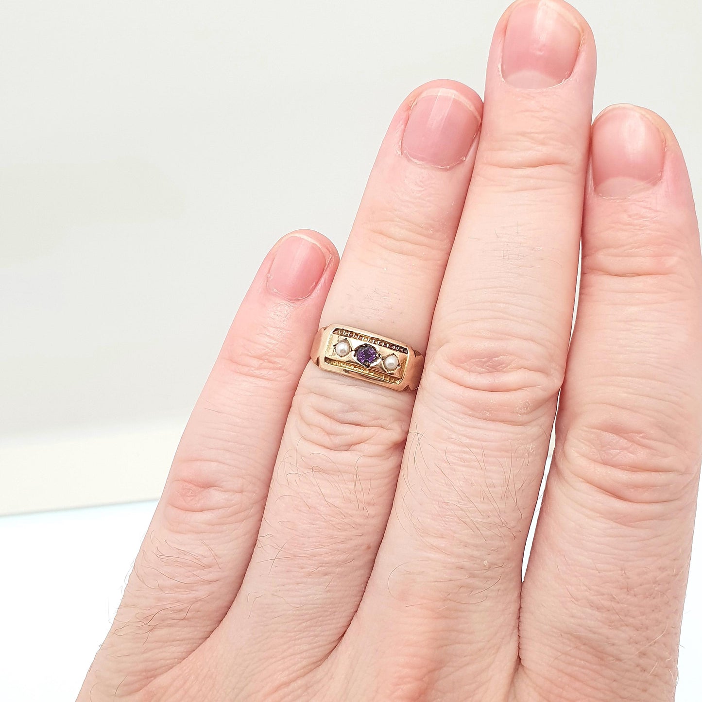 Antique 15ct Gold Amethyst & Seed Pearl Ring Victorian Seed Pearl 1888 Hallmark Solid 625 15 Carat Estate Womens Vintage Jewelry Jewellery