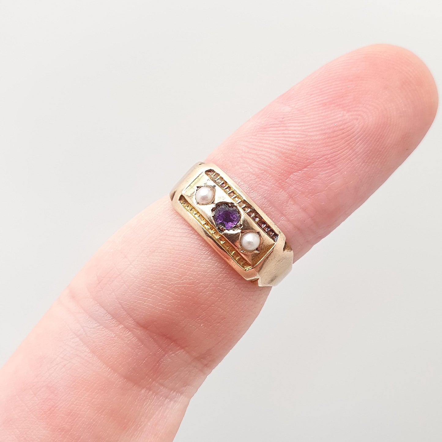 Antique 15ct Gold Amethyst & Seed Pearl Ring Victorian Seed Pearl 1888 Hallmark Solid 625 15 Carat Estate Womens Vintage Jewelry Jewellery