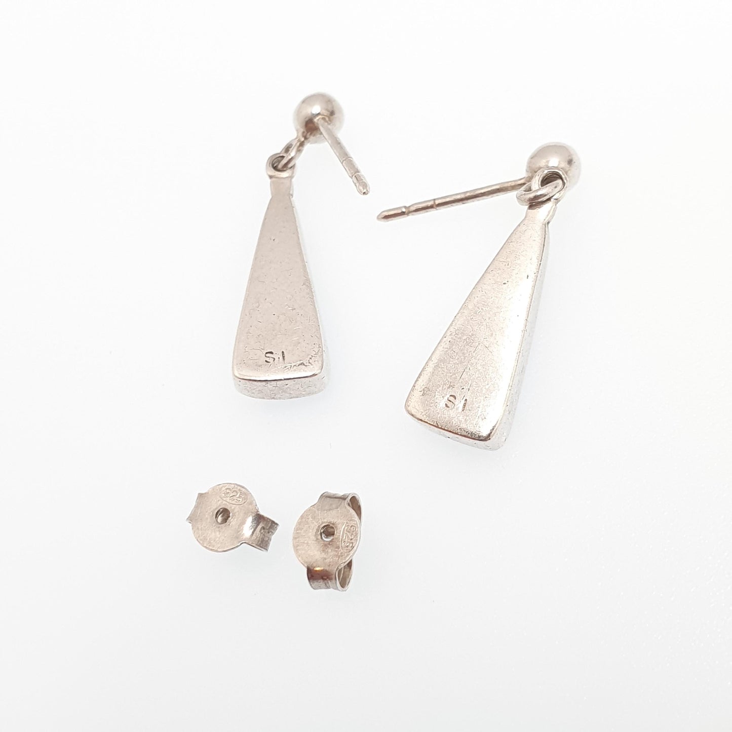 Vintage Sterling Silver Blue John Earrings Stud Hanging Triangle Drop Cabochon Bleu Jaune Womens 925 Gemstone Retro Jewelry Jewellery