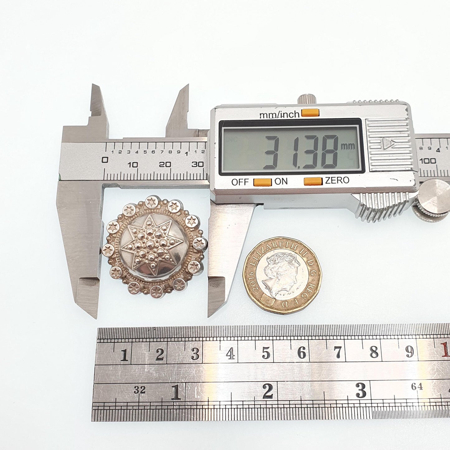 Antique Victorian Solid Silver Star Brooch Pastry Cutter Sweetheart Etruscan Moon Celestial Starry Large Vintage 1800s Jewelry Jewellery