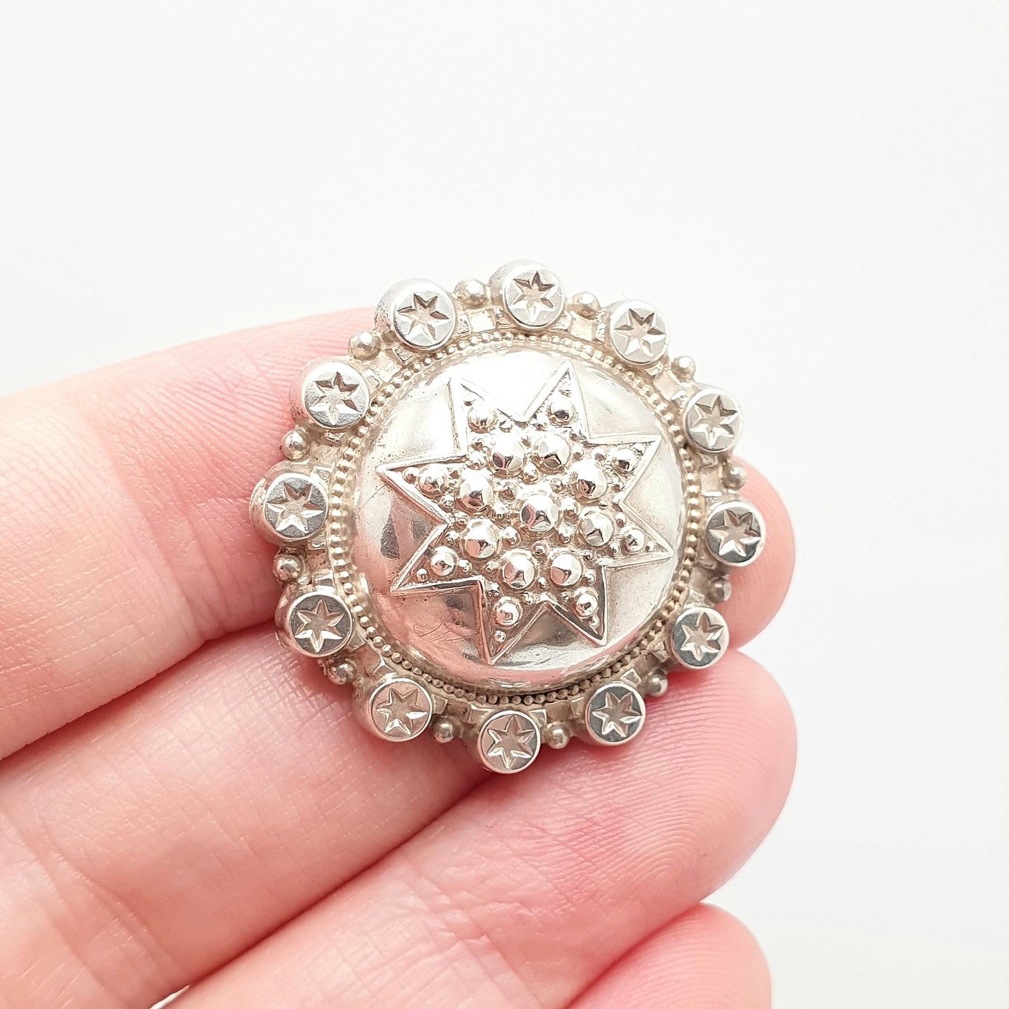 Antique Victorian Solid Silver Star Brooch Pastry Cutter Sweetheart Etruscan Moon Celestial Starry Large Vintage 1800s Jewelry Jewellery