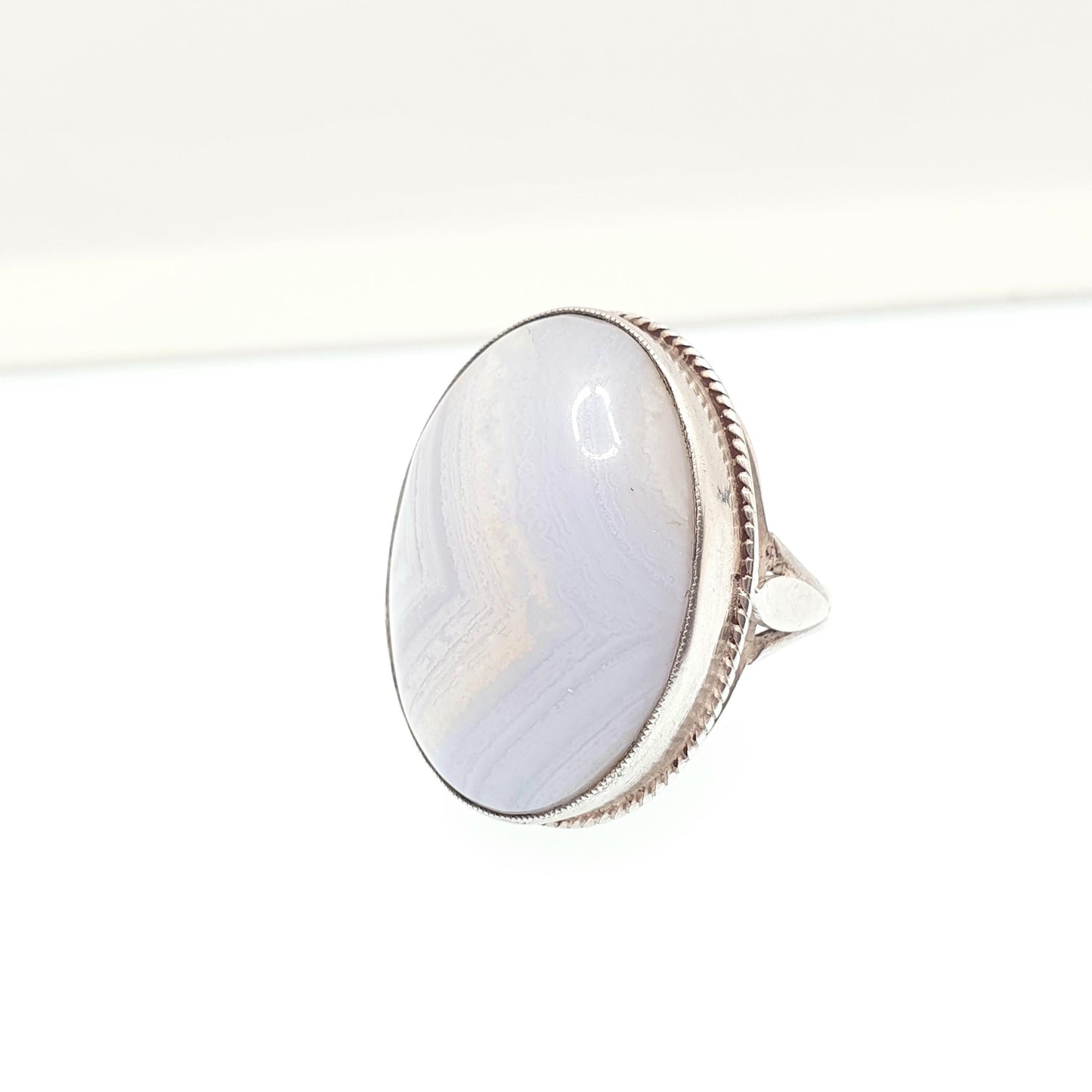 Old Vintage Sterling Silver Montrose Lace Agate Ring Huge Big Large Oval Cabochon Natural Gemstone Chunky 925 Womens Jewelry Jewellery
