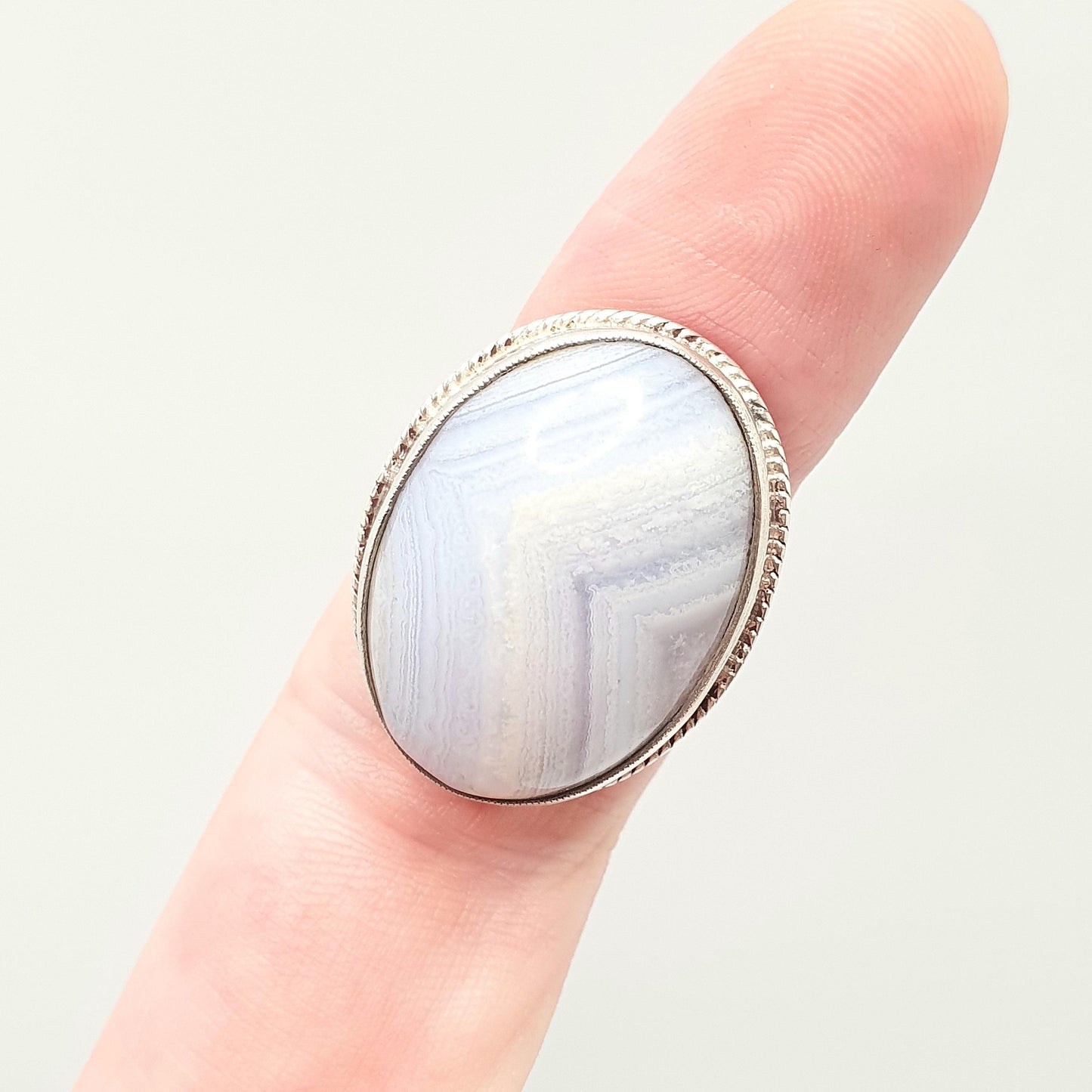 Old Vintage Sterling Silver Montrose Lace Agate Ring Huge Big Large Oval Cabochon Natural Gemstone Chunky 925 Womens Jewelry Jewellery