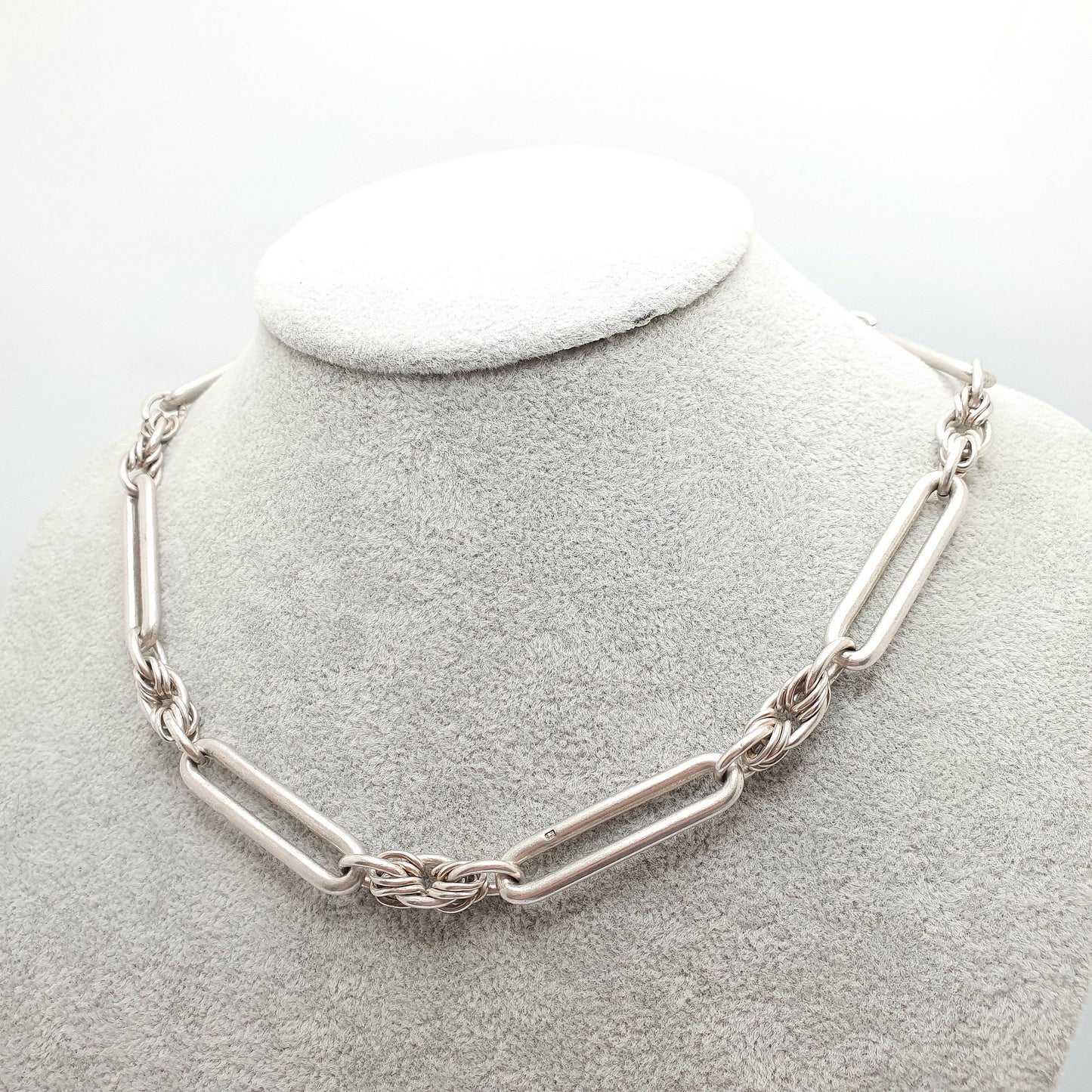 Antique Victorian Sterling Silver Trombone Albert Chain Necklace Staple Knot Link Chunky Large Heavy Dog Clip 63.06g 44cm Long Vintage