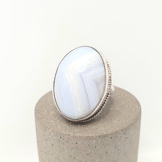 Old Vintage Sterling Silver Montrose Lace Agate Ring Huge Big Large Oval Cabochon Natural Gemstone Chunky 925 Womens Jewelry Jewellery