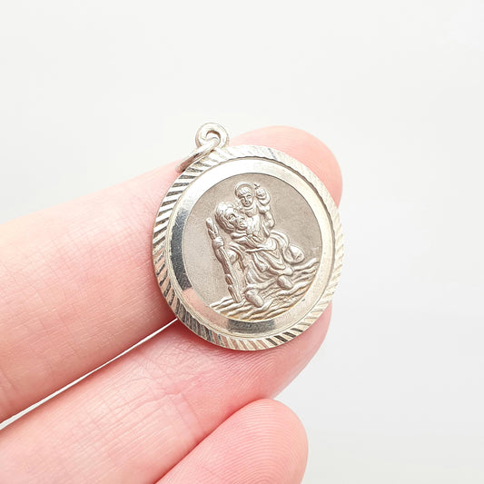 GEORG JENSEN Vintage Sterling Silver St Christopher Pendant Necklace Small Hallmark Genuine Saint Jewellery Jewelry Men Women 925 Travel