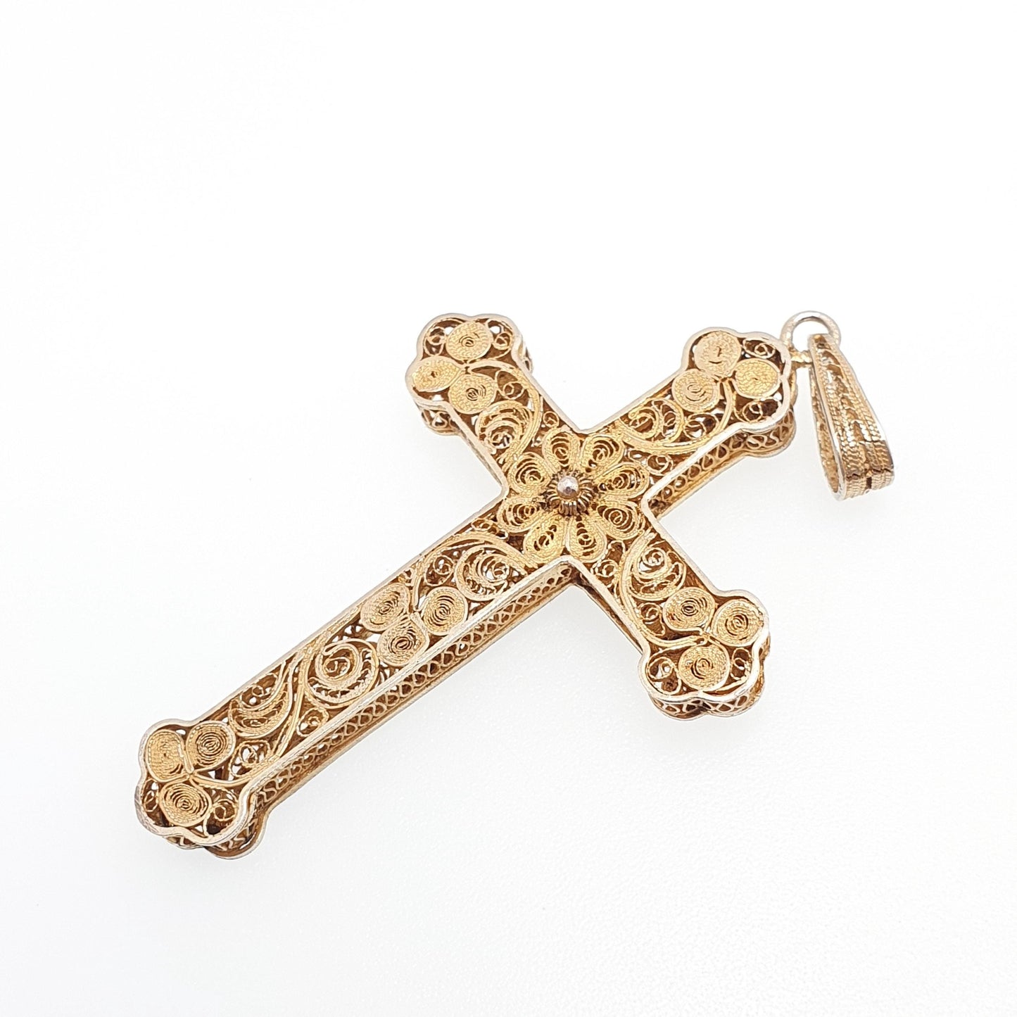 Antique Solid Silver Crucifix Necklace Cross Filigree Pendant Gold Vermeil Victorian Large Big Catholic Christian Jewelry Vintage Jewelry