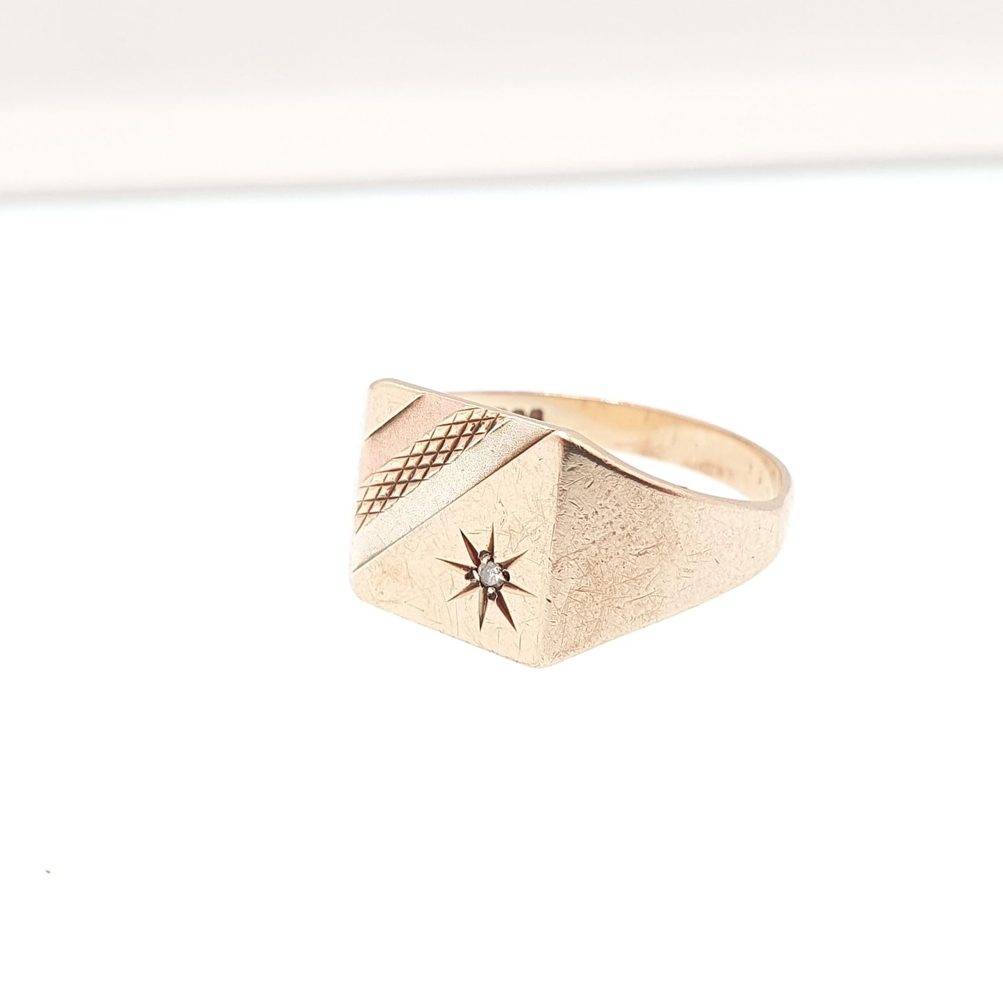 Vintage 9k 9ct Gold Diamond Signet Ring Tri Colour Gold Square Chunky 1989 Hallmark Solid 375 Womens Mens Rings Jewelry Jewellery