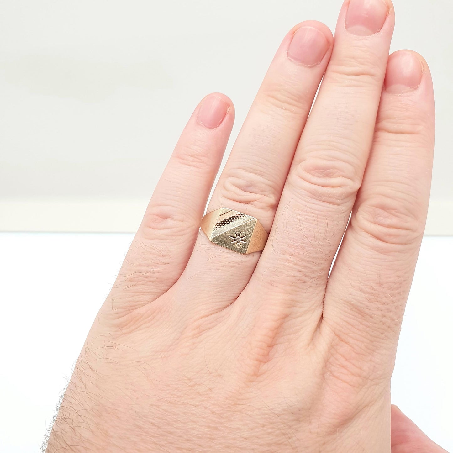 Vintage 9k 9ct Gold Diamond Signet Ring Tri Colour Gold Square Chunky 1989 Hallmark Solid 375 Womens Mens Rings Jewelry Jewellery