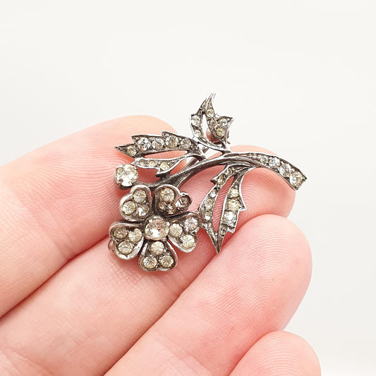 Antique Sterling Silver White Paste Brooch Genuine Art Deco Ciro SCP Floral Spray Flower 1920s Sparkly Vintage Jewelry Jewellery