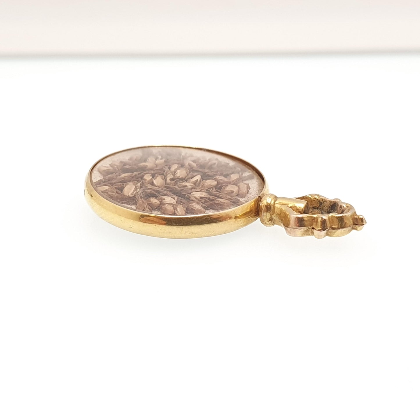 Antique 9ct Gold Locket Pendant Necklace 1905 Hallmark Dried Flowers Solid 375 Yellow 9k 9kt Vintage Photo Picture Glass Jewelry Jewellery